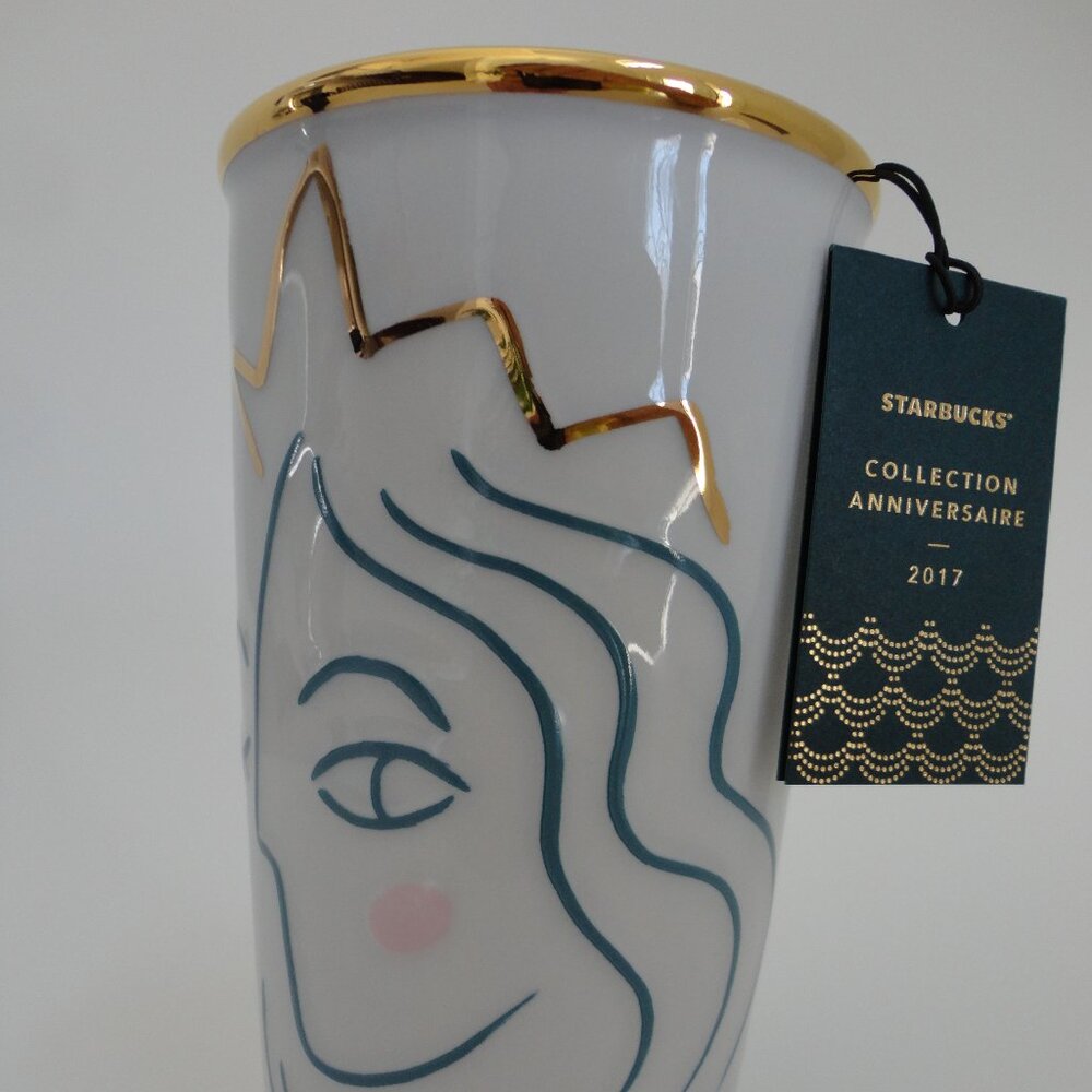 NWT STARBUCKS Crowned Siren Anniversary Collection White Double Wall Traveler